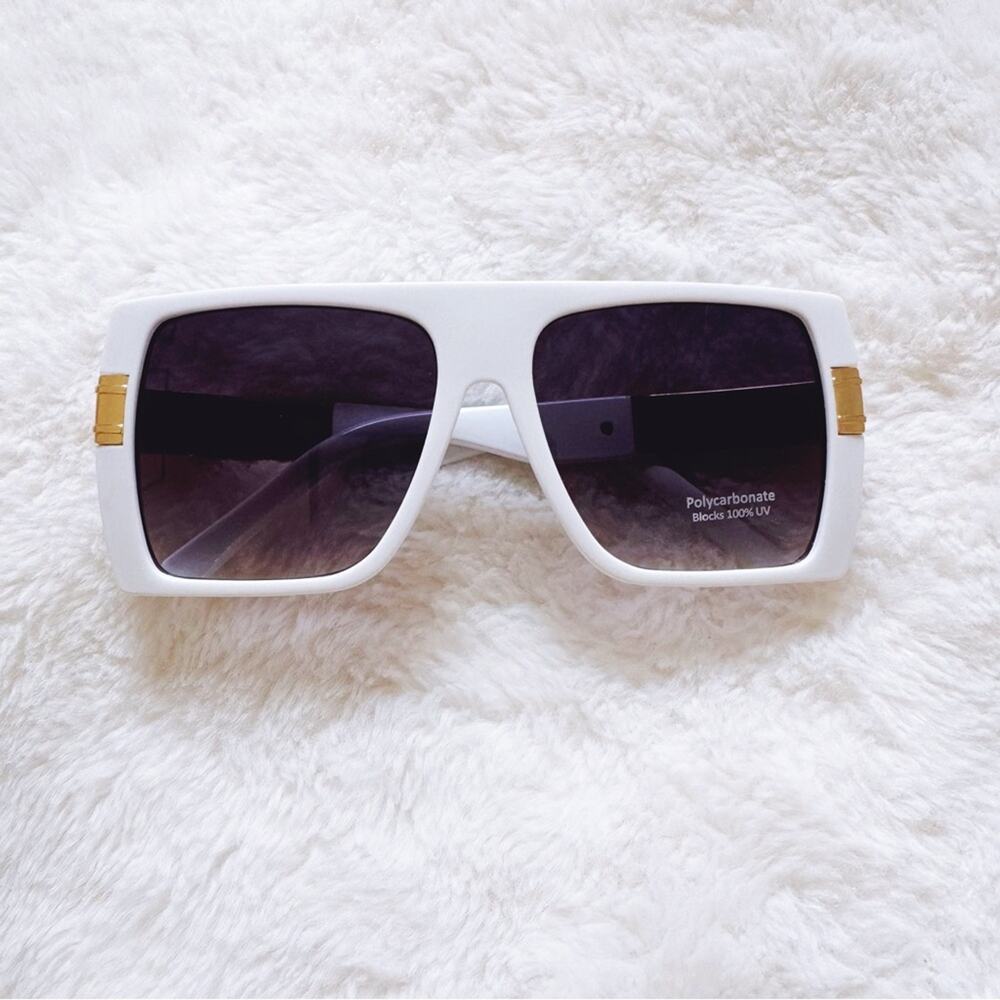 Inez White Oversized Square Sunglasses